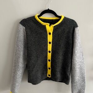 Zara Gray & Yellow Trim Women's Cardigan Sweater